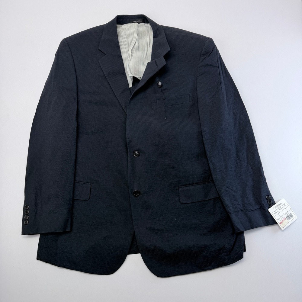 Calvin Klein Mens Black Seersucker Blazer 46R Cotton Bamboo  NEW
